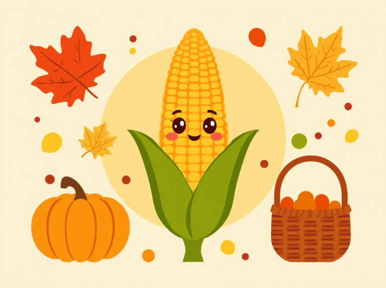 Free printable corn coloring pages for kids with pumpkin and autumn leaves