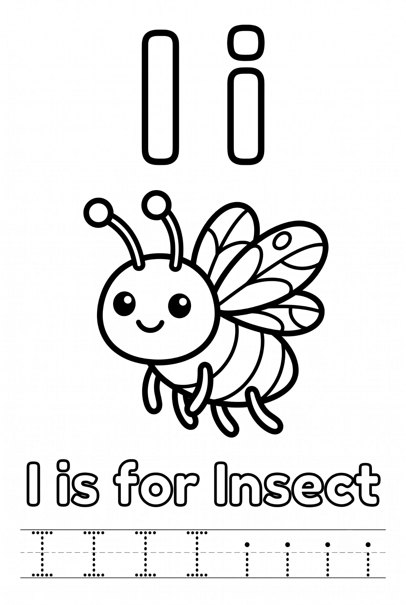 Free printable Alphabet I coloring pages for kids featuring uppercase and lowercase I with cute I words and illustrations for preschool and kindergarten learning.
