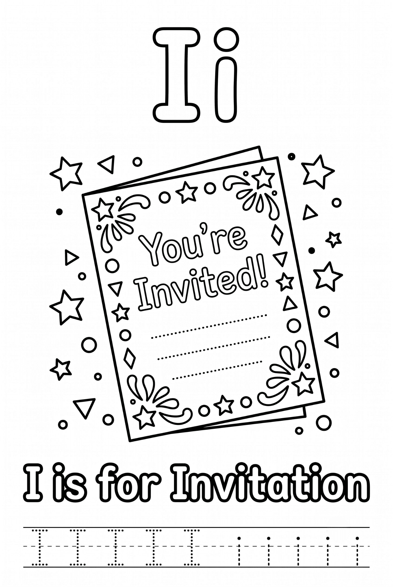 Free printable Alphabet I coloring pages for kids featuring uppercase and lowercase I with cute I words and illustrations for preschool and kindergarten learning.